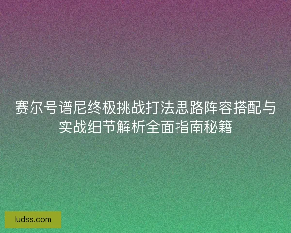 赛尔号谱尼终极挑战打法思路阵容搭配与实战细节解析全面指南秘籍