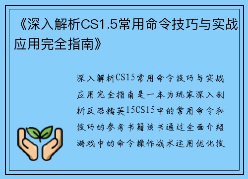 《深入解析CS1.5常用命令技巧与实战应用完全指南》